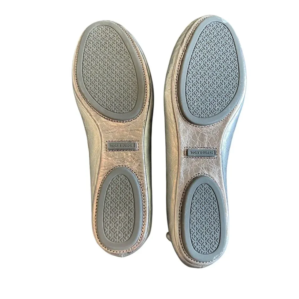 Tory Burch Minnie Flats Travel Ballet Slip On Leather Metallic Office Preppy 6.5